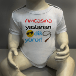 Amcasına Yaslanan Dik Yürür Body Baskılı Zıbın