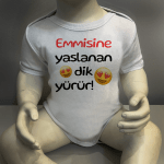 Emmisine Yaslanan Dik Yürür Emojili Body Baskılı Zıbın