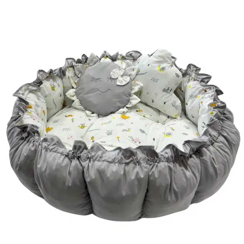 Gri Desenli Babynest Gri Desenli Bebek Yuvası Ters Yüz