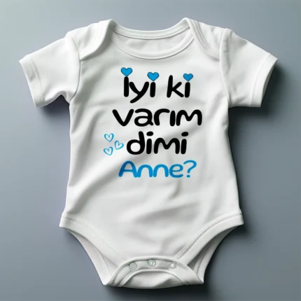 İyi Ki Varım Dimi Anne Mavi Baskılı Zıbın