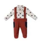 Excavator Desenli Salopetli Erkek Bebek Örme Tulum