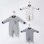 Panda Baskılı Erkek Bebek Patikli Üçlü Tulum